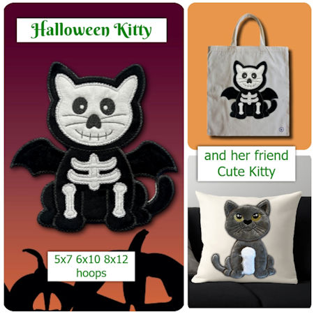 Large Applique Halloween Kitty